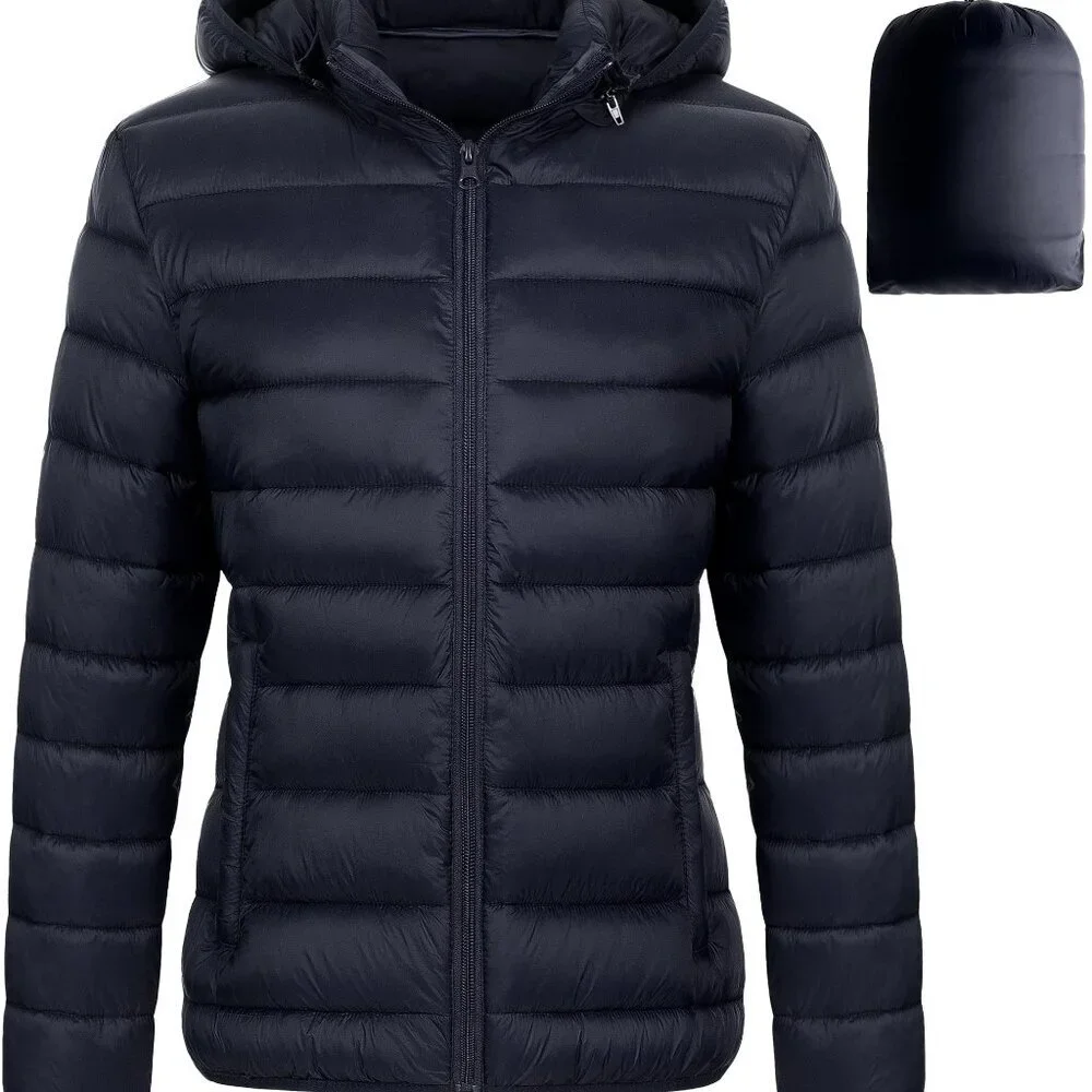 Lightweight Packable Puffer Jacket Quilted Winter Coat Removable Hood